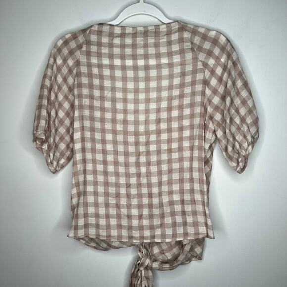 Madewell Tan Gingham Check Sweetheart Wrap Top Size Small - Picture 6 of 9